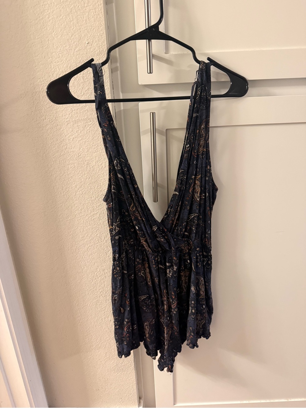 Mimi Chica Navy Paisley Wrap-Front Women's Romper
